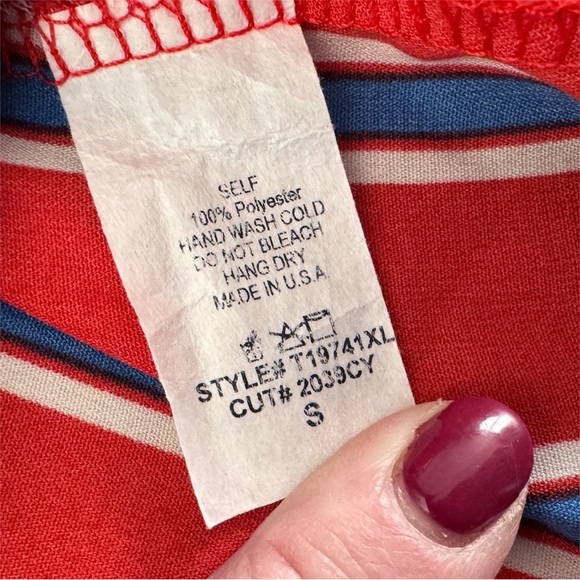 Vintage spaghetti strap top Striped Red white Blue Women's Top made in USA S 872 - Picture 6 of 10